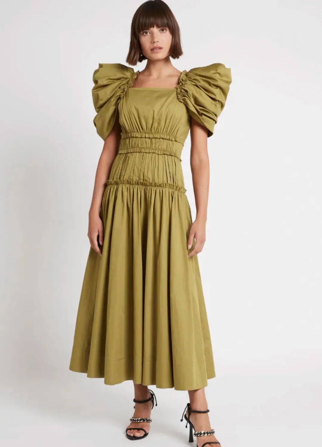 Aje Frequency Butterfly Sleeve Midi Dress Green Size 6 for rent on The Volte - main image