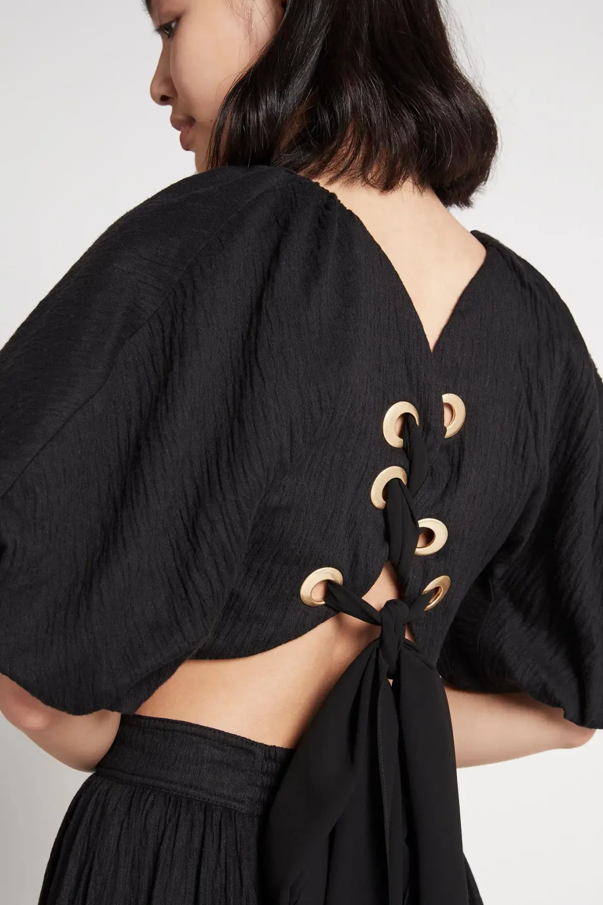 Aje Admiration Lace-Up Cropped Top Black Size 10 - Image 2