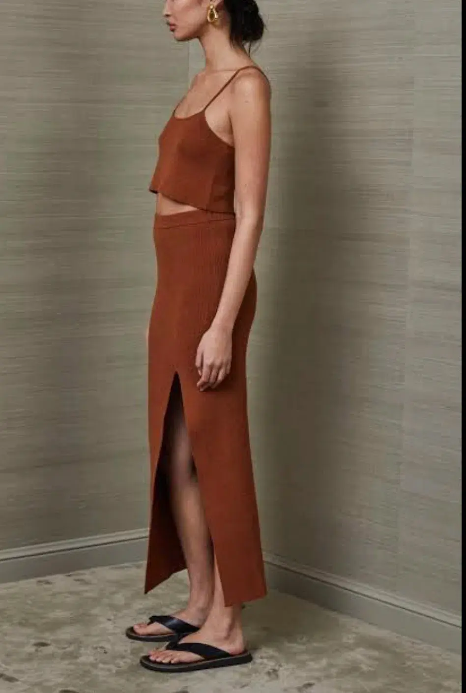 Bec & Bridge Bowie Knit Crop and Midi Skirt Set Rust Brown Size 6 for rent on The Volte - main image