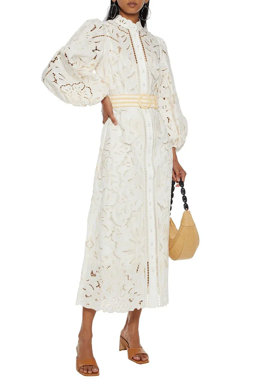 Zimmermann Empire Belted Broderie Anglaise Linen Midi Dress Ivory Size 0 / AU 8 for rent on The Volte - main image