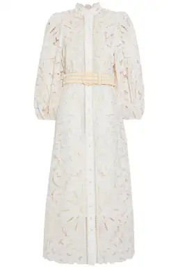 Zimmermann Empire Belted Broderie Anglaise Linen Midi Dress Ivory Size 0 / AU 8 for rent on The Volte - image 3