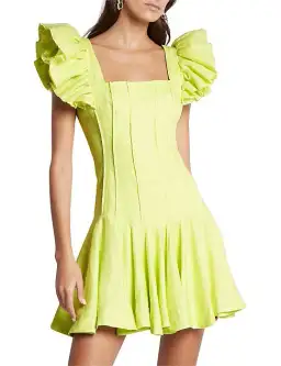 Aje Breathless Frill Sleeve Mini Dress Green Size 6 for rent on The Volte - image 1