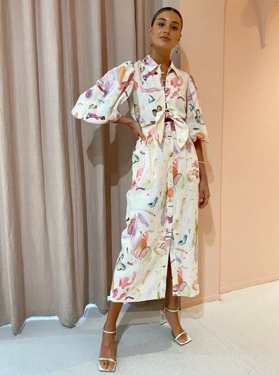 Alemais Annie Shirt Dress in Rose Print Size 14 for rent on The Volte - main image
