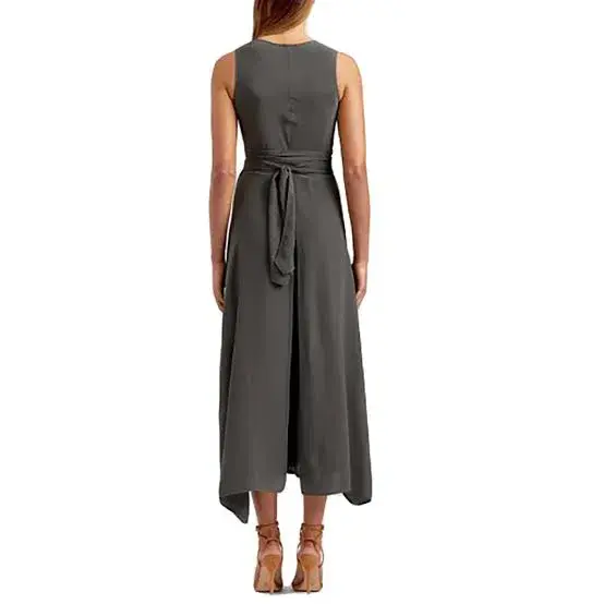 Scanlan Theodore Silk Wrap Jumpsuit Khaki Green Size 8 for rent on The Volte - main image