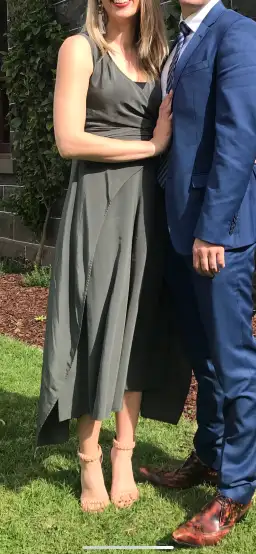 Scanlan Theodore Silk Wrap Jumpsuit Khaki Green Size 8 for rent on The Volte - image 5