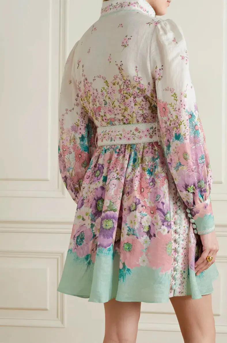Zimmermann Jude Buttoned Mini Dress in Aqua Gradient Floral Print Size 2/ AU 12 for rent on The Volte - main image