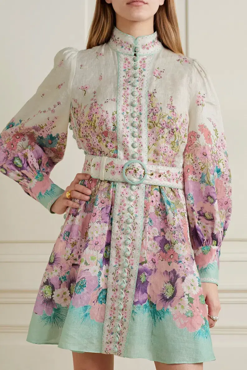 Zimmermann Jude Buttoned Mini Dress in Aqua Gradient Floral Print Size 2/ AU 12 for rent on The Volte - main image