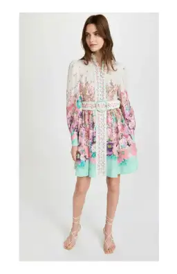 Zimmermann Jude Buttoned Mini Dress in Aqua Gradient Floral Print Size 2/ AU 12 for rent on The Volte - image 1