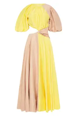 Aje Caliente Two Tone Puff Sleeve Dress Yellow/Brown Size 8 for rent on The Volte - image 2