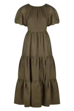 Shona Joy Bruna Linen Short Sleeve Backless Midi Dress Green Size 12 for rent on The Volte - image 3