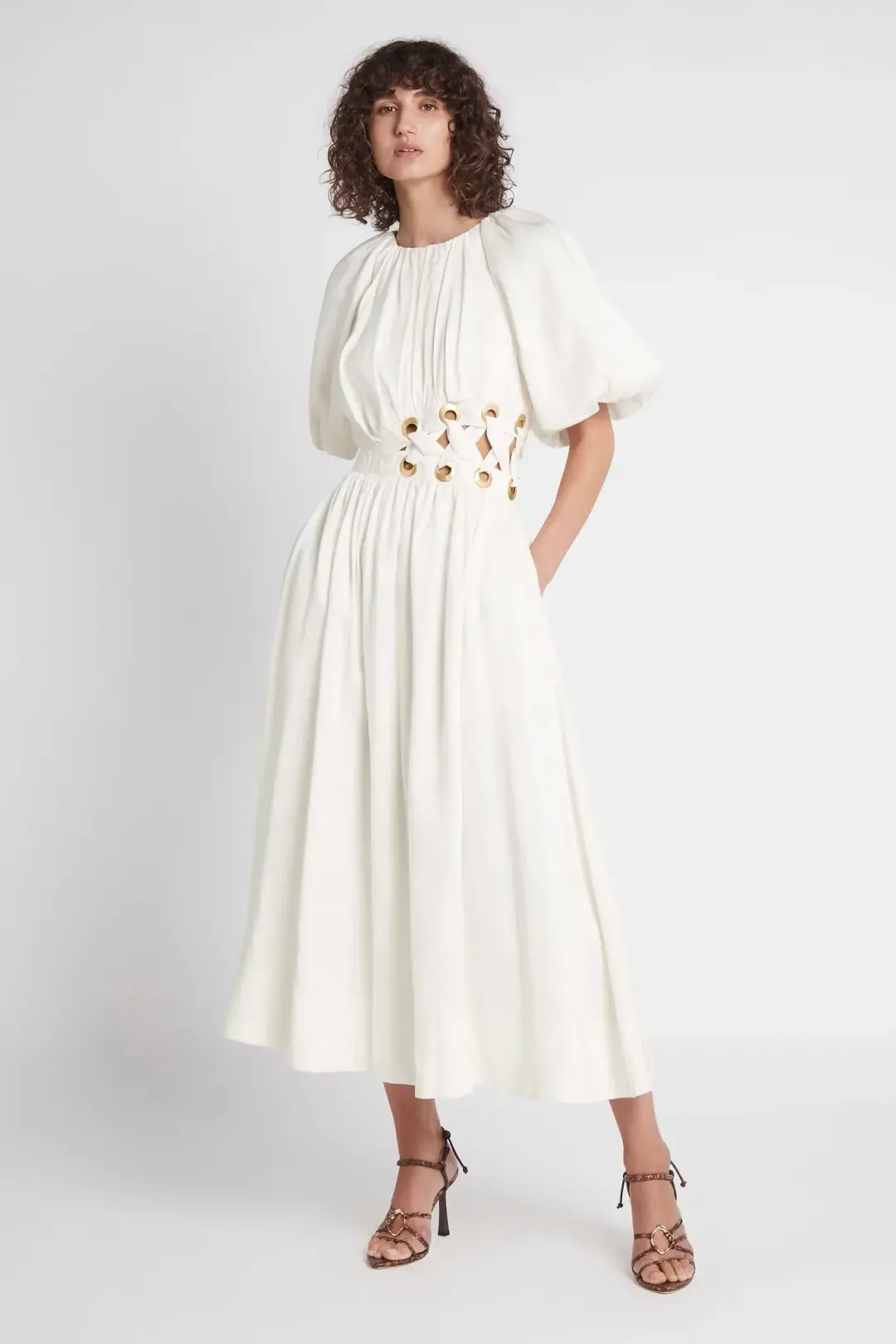 Aje Virtuous Asymmetric Midi Dress White Size 10 for rent on The Volte - main image