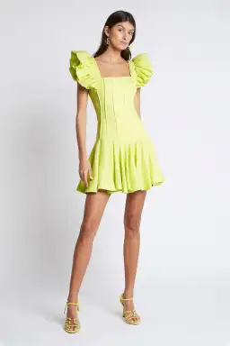 Aje Breathless Frill Sleeve Mini Dress Green Size 10 for rent on The Volte - image 1