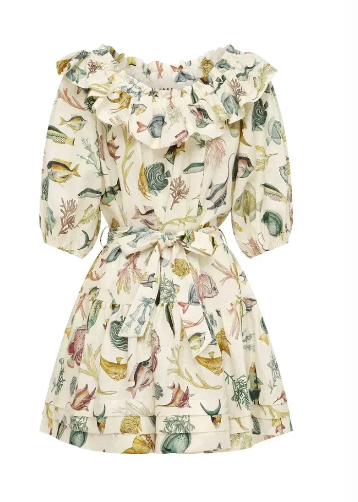 Alemais Wanda Frill Mini Dress Print Size 12 for rent on The Volte - main image