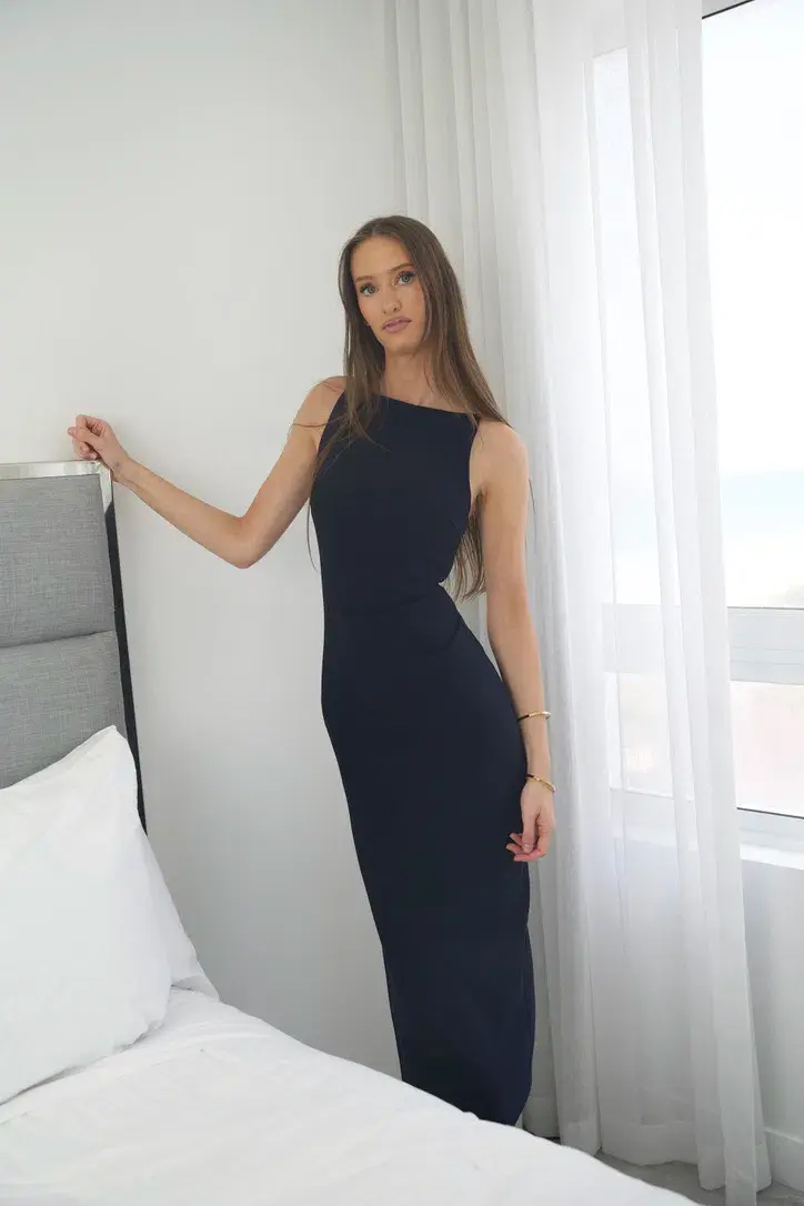 Bec & Bridge Be Mine Tuck Dress Navy Size 6 for rent on The Volte - main image