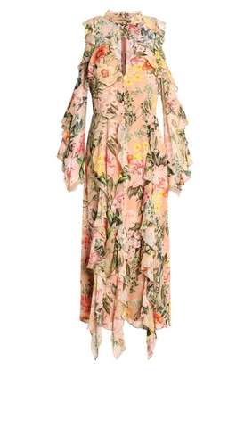 Nicholas Cold-shoulder ruffled floral-print silk crepe de chine midi dress