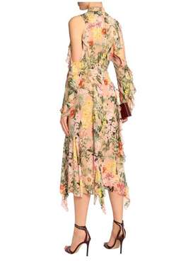 Nicholas Cold-shoulder ruffled floral-print silk crepe de chine midi dress