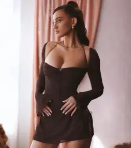 House of CB Baby Chiffon Cutout Halter Mini Dress Chocolate Brown Size 6 for rent on The Volte - image 3