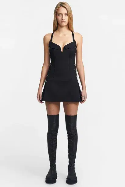 Dion Lee Accordion Pleat Mini Dress Black Size 6 for rent on The Volte - main image