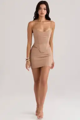 House of CB Flavia Sculpting Corset Size 8 and Nisha Sculpting Mini Skirt Size 6 Set Beige for rent on The Volte - image 1
