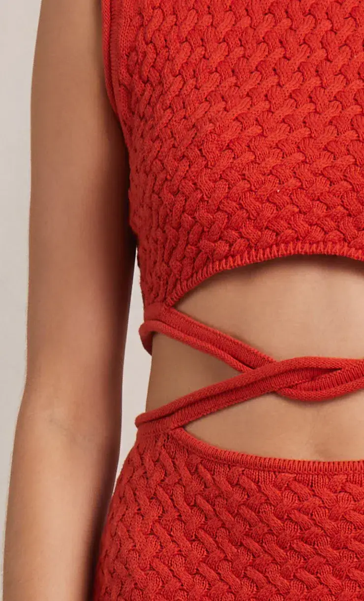 Bec & Bridge Effie Knit Cut Out Maxi Dress Red Size 14 for rent on The Volte - main image