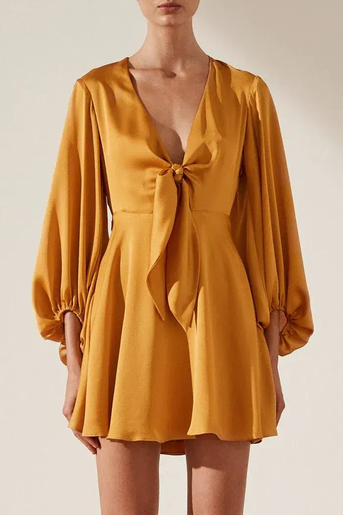 Shona Joy Oro Tie Front Mini Dress Orange Size 8 for rent on The Volte - main image