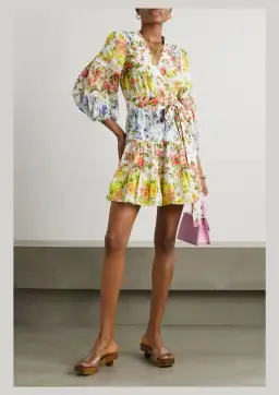 Zimmermann Net-Sustain Tiered Organic Linen Mini Wrap Dress Floral Size 1 / AU 10 for rent on The Volte - image 1