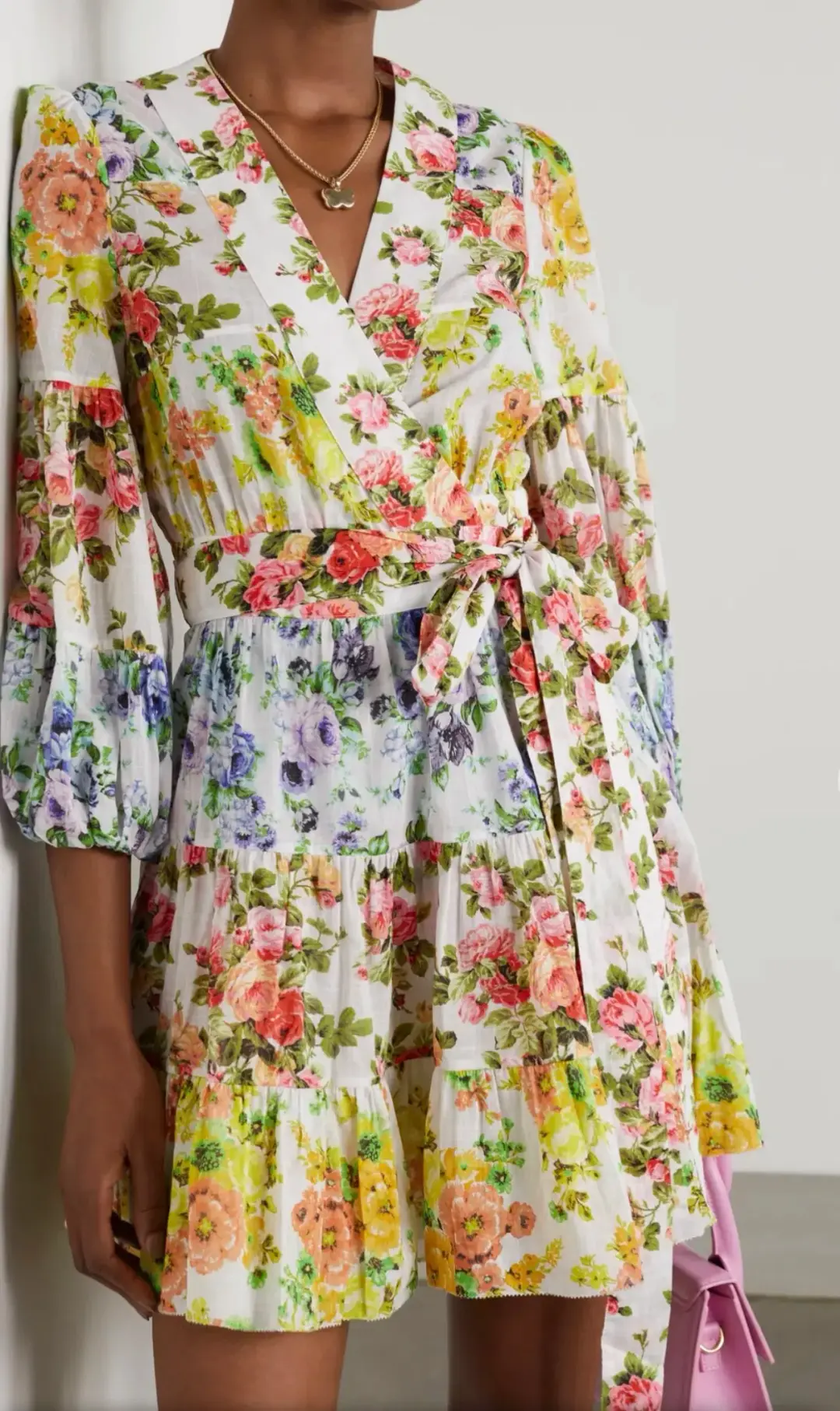 Zimmermann Net-Sustain Tiered Organic Linen Mini Wrap Dress Floral Size 1 / AU 10 for rent on The Volte - main image