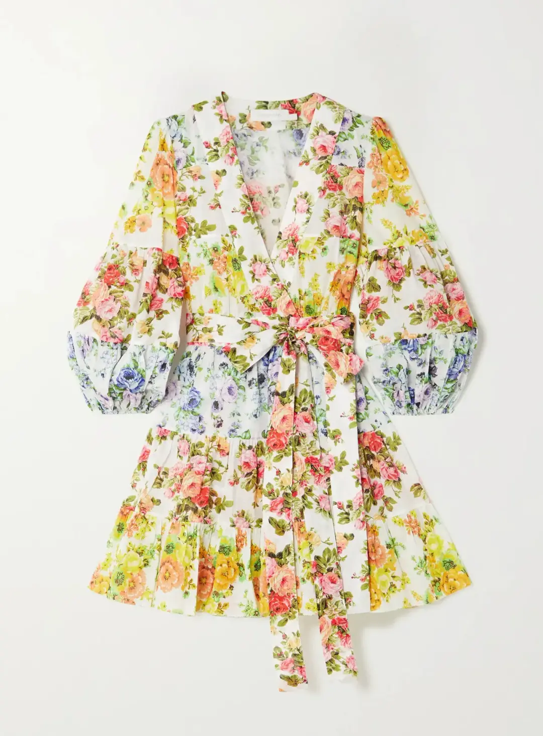 Zimmermann Net-Sustain Tiered Organic Linen Mini Wrap Dress Floral Size 1 / AU 10 for rent on The Volte - main image