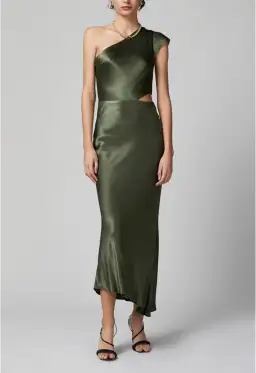 Bec & Bridge Delphine Asymmetric Midi Dress Green Size 6 for rent on The Volte - image 1