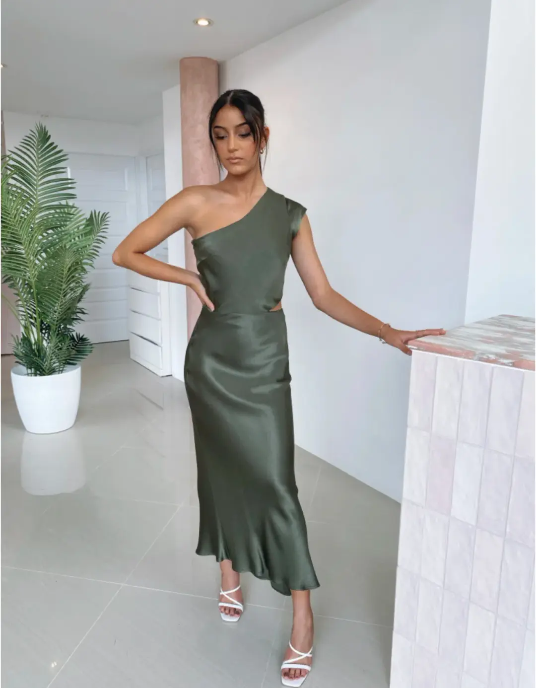 Bec & Bridge Delphine Asymmetric Midi Dress Green Size 6 for rent on The Volte - main image