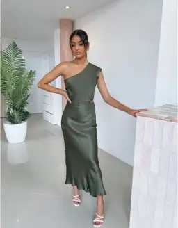 Bec & Bridge Delphine Asymmetric Midi Dress Green Size 6 for rent on The Volte - image 3