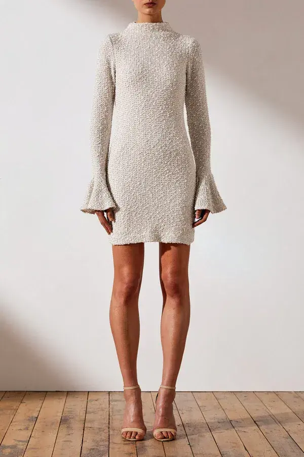 Shona Joy Hayes Frill Cuff Fitted Mini Dress Cream Size 10 for rent on The Volte - main image