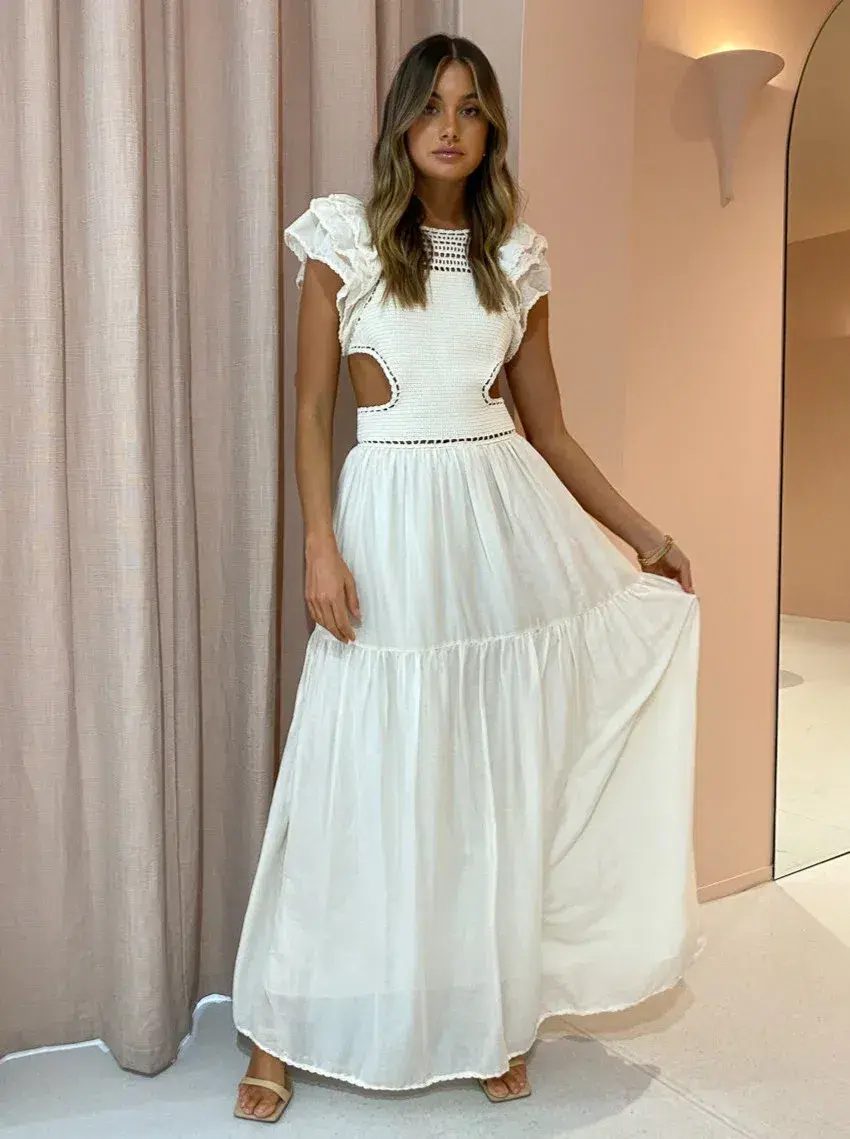 Magali Pascal Lottie Maxi Dress Ivory Size 8 for rent on The Volte - main image