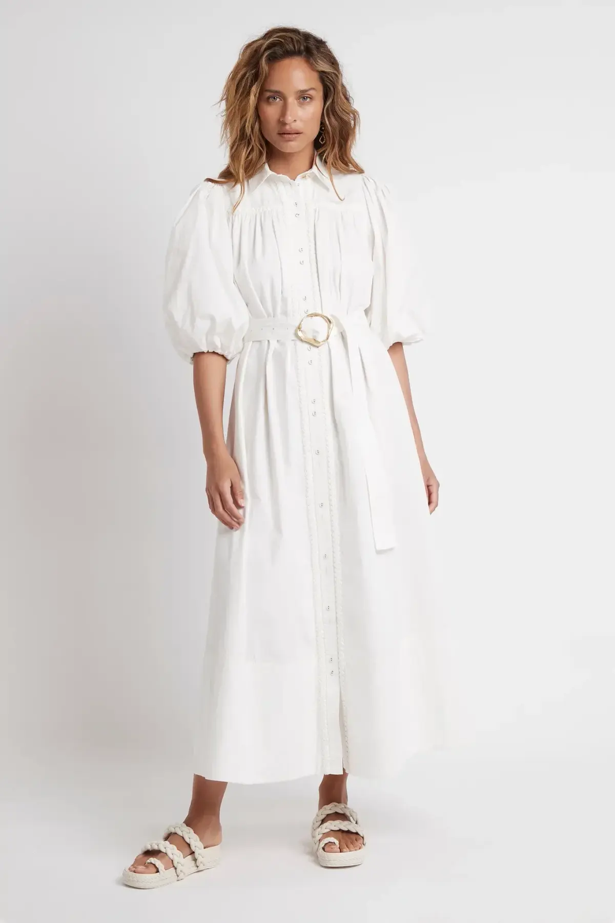 Aje Casabianca Puff Sleeve Shirt Dress White Size 8 - Image 1