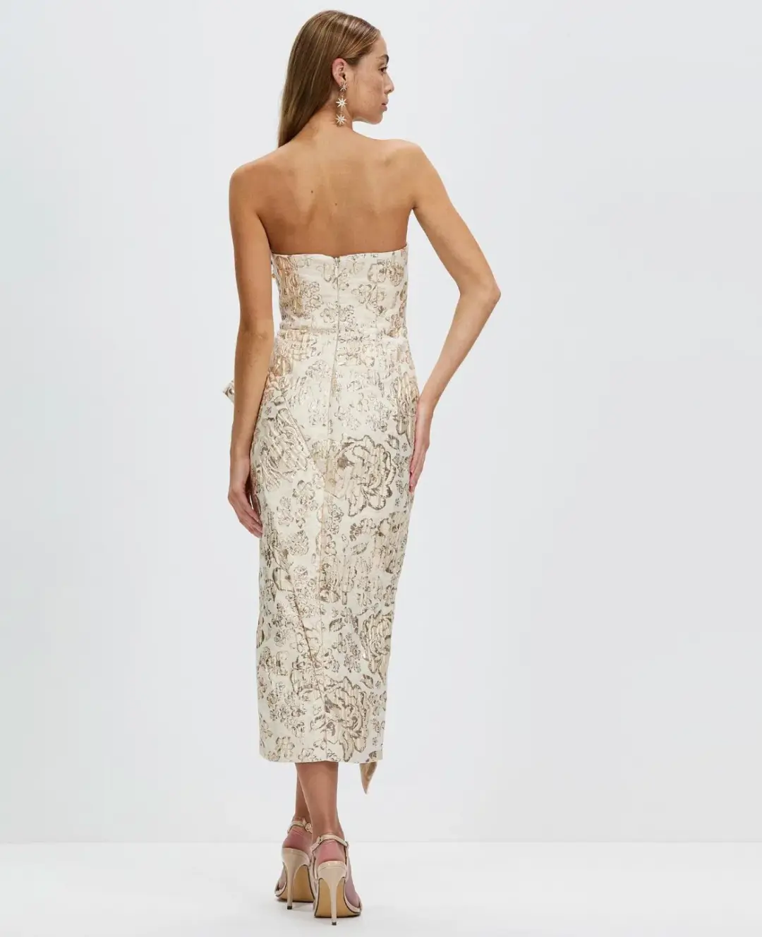 Bariano Adelina Metallic Midi Dress Gold Size 10 for rent on The Volte - main image