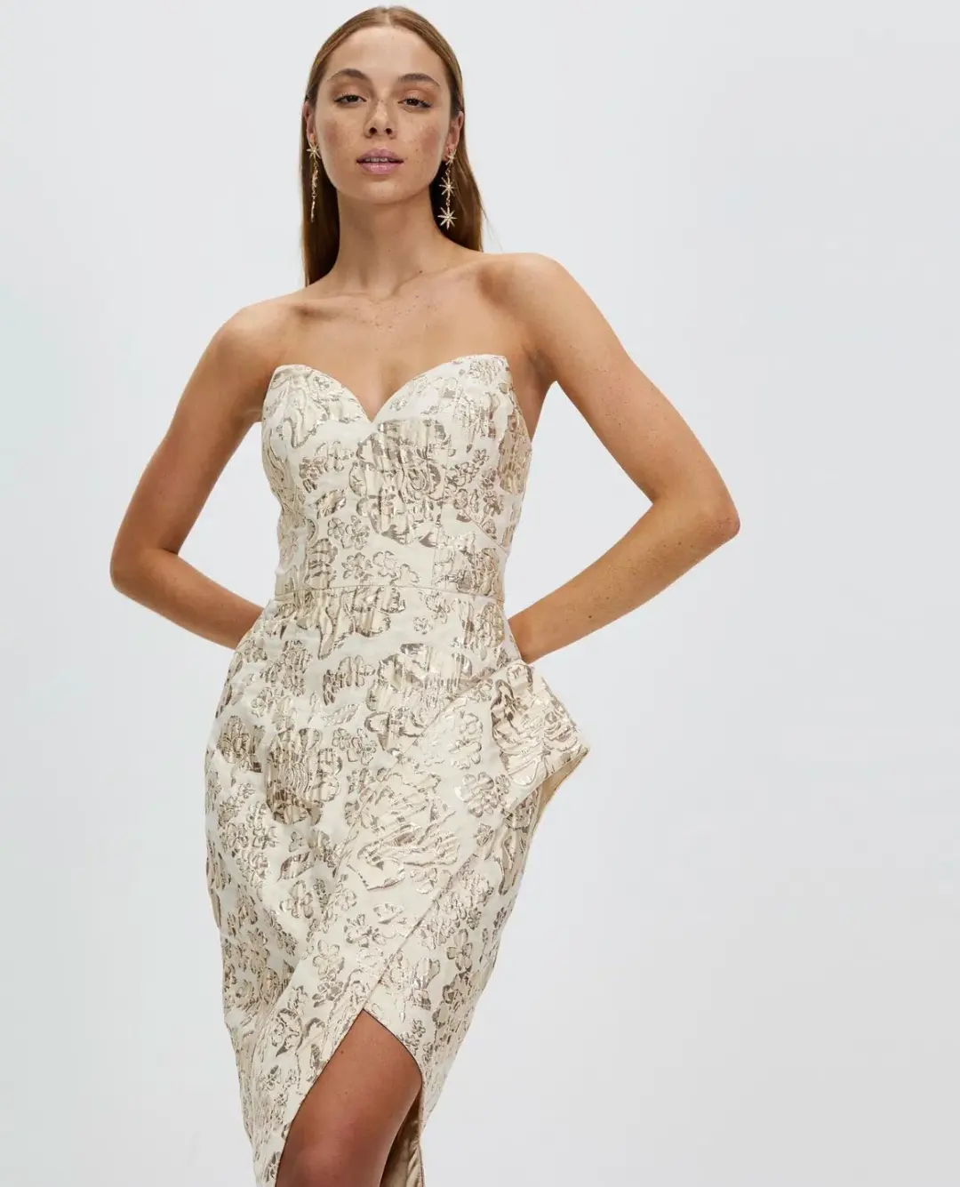 Bariano Adelina Metallic Midi Dress Gold Size 10 for rent on The Volte - main image