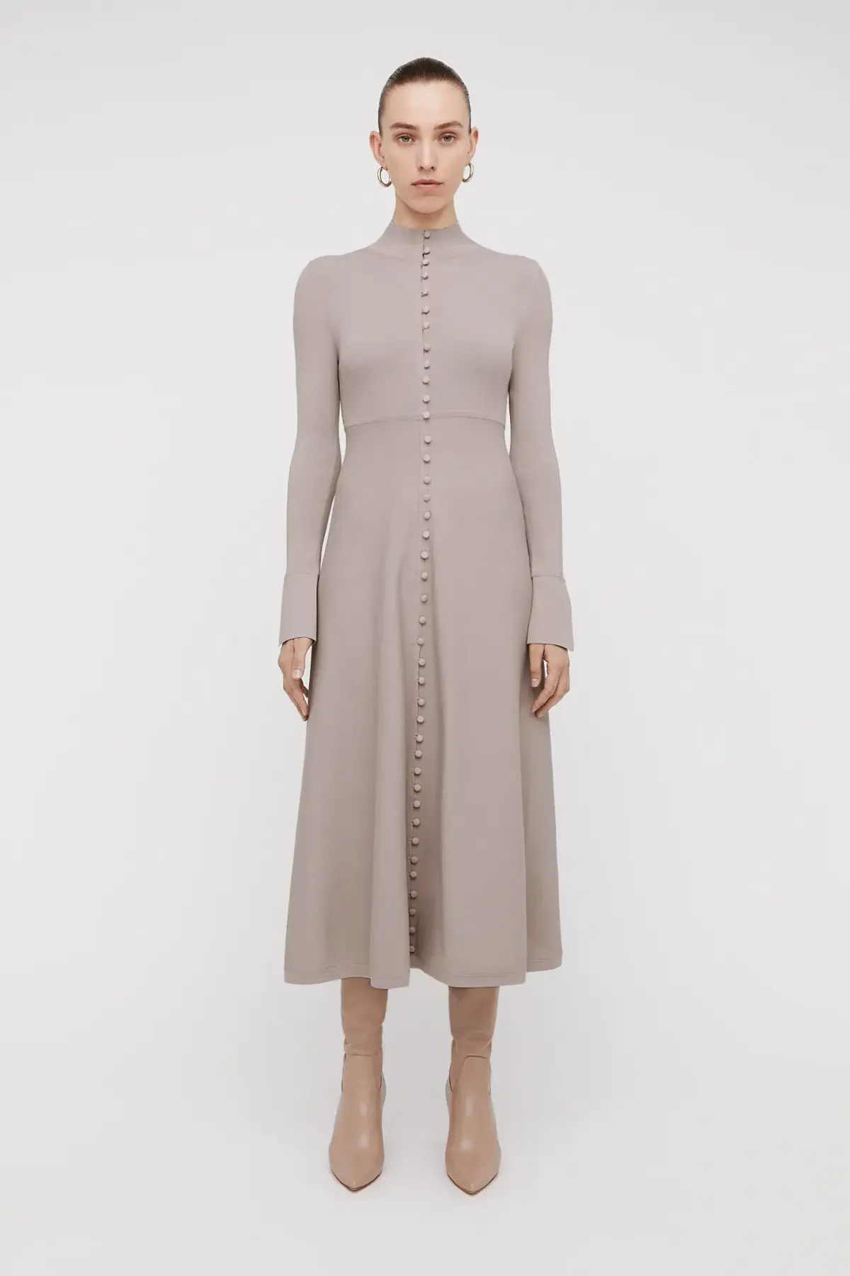 Scanlan Theodore Crepe Knit Button Dress Oyster Size 8  - Image 1
