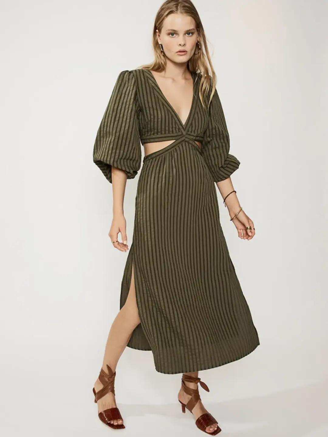 Suboo Queenie Cut Out Dress Olive Green Size 8 for rent on The Volte - main image