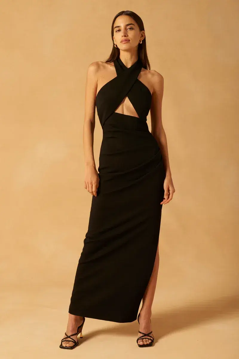 Misha Atta Bonded Crepe Gown Black Size 8 for rent on The Volte - main image