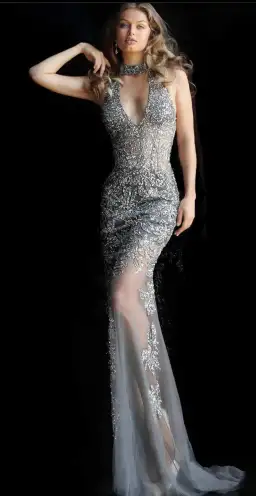 Jovani 57784BG Column Dress Silver Size 12