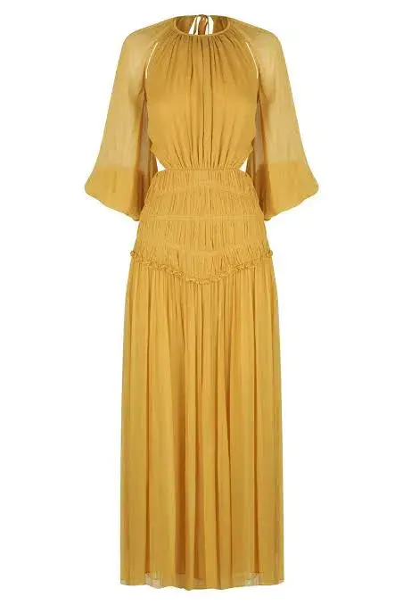 Shona Joy Iris Cut Out Backless Midi Dress Saffron Yellow Size 10 for rent on The Volte - main image