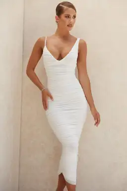 House of CB Alexia Ruched Midi Dress White Size 6 for rent on The Volte - image 2