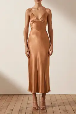 Shona Joy La Lune Backless Midi Dress Copper Size 8