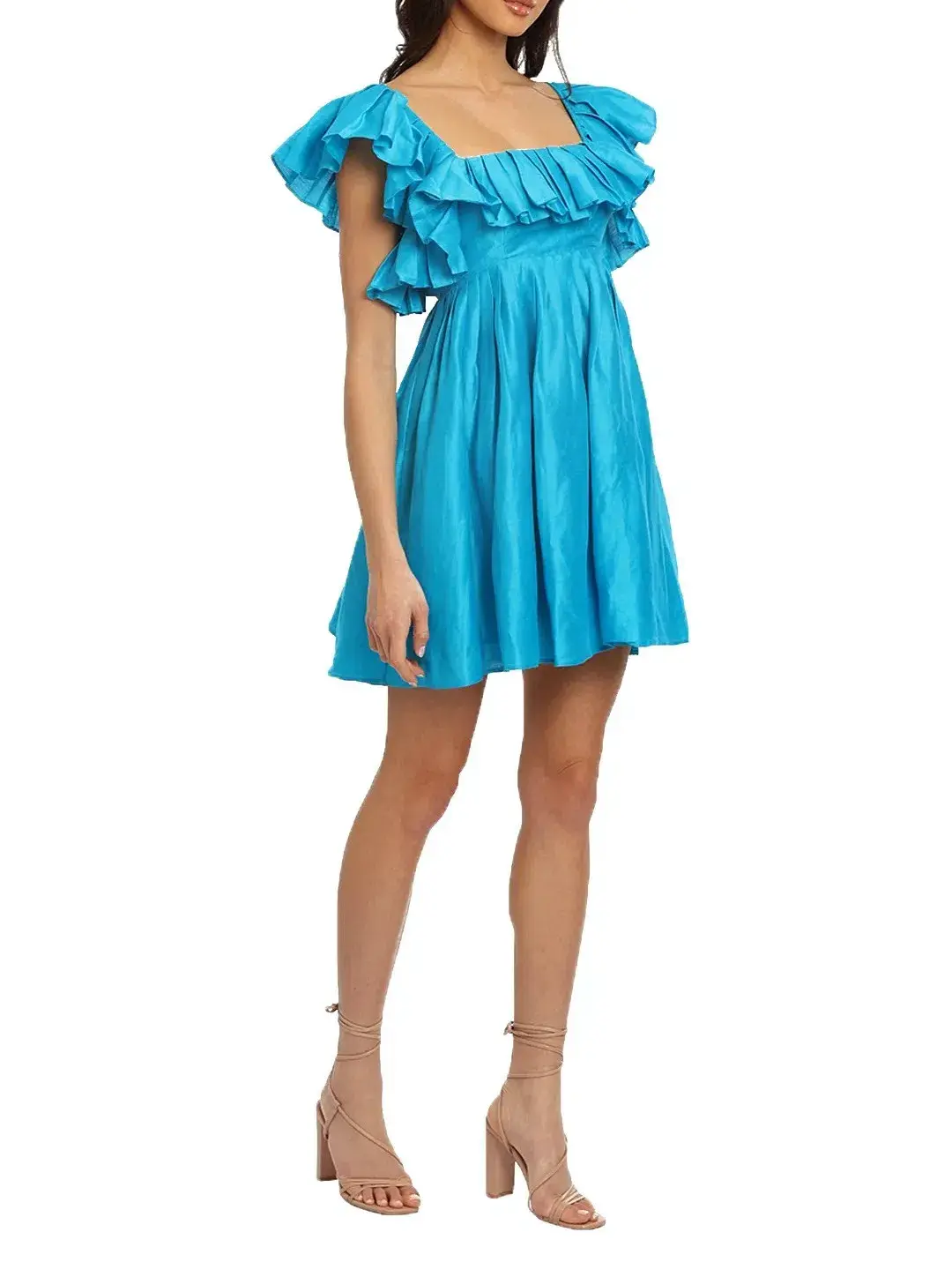 Leo Lin Azure Silk Linen Tie Back Mini Dress Blue Size 14 for rent on The Volte - main image