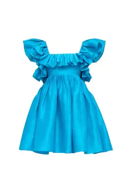 Leo Lin Azure Silk Linen Tie Back Mini Dress Blue Size 14 for rent on The Volte - image 2