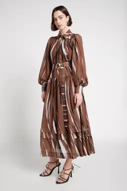 Aje Aurora Belted Midi Dress Print Size 14