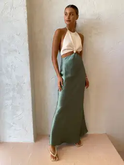 Bec and Bridge The Carrie Halter Dress Sage Green/Cream Size 6 for rent on The Volte - image 2