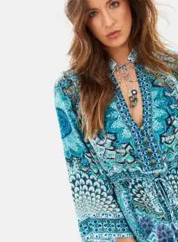 Camilla Drawstring Button Up Dress Turn On The Charm Print Size L for rent on The Volte - image 5