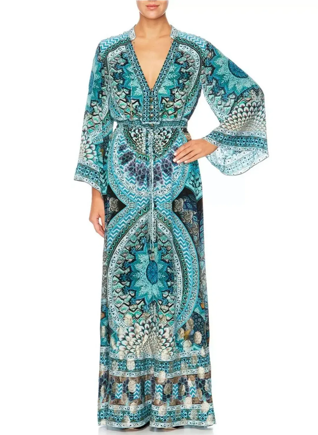 Camilla Drawstring Button Up Dress Turn On The Charm Print Size L for rent on The Volte - main image