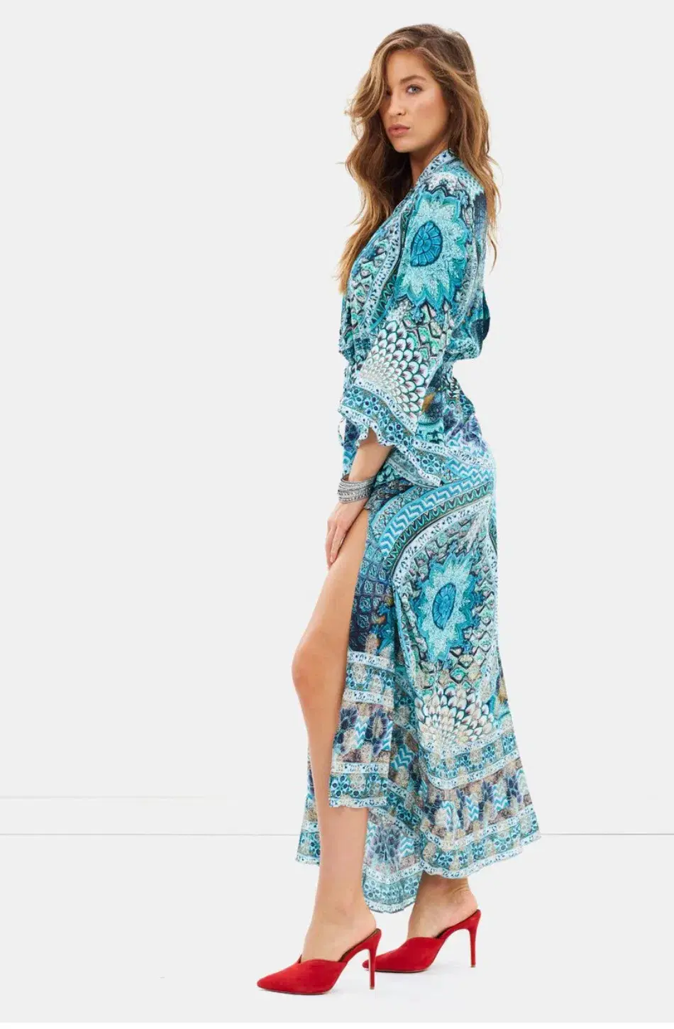 Camilla Drawstring Button Up Dress Turn On The Charm Print Size L for rent on The Volte - main image